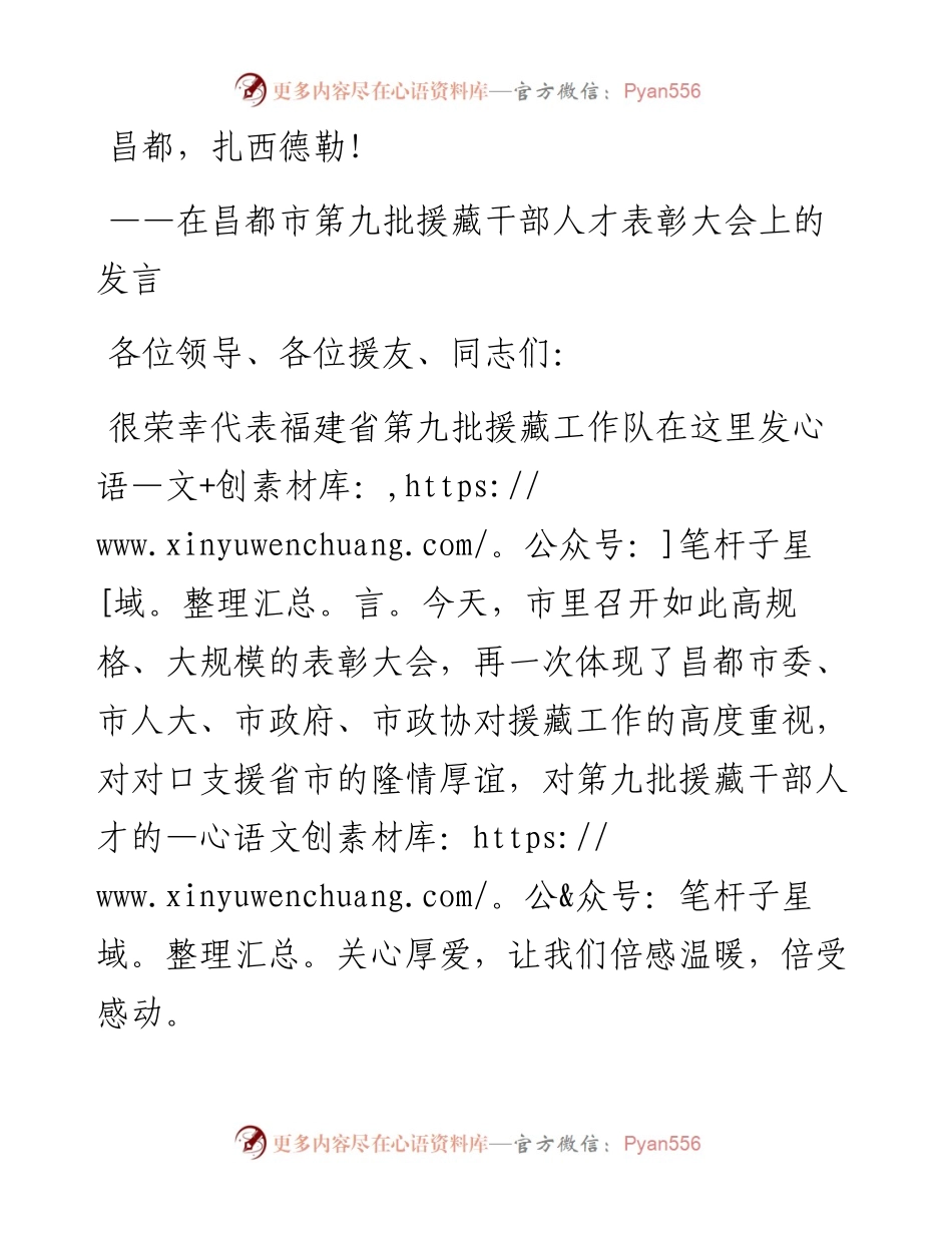 在昌都市第九批援藏干部人才表彰大会上的发言（0715）.docx_第1页