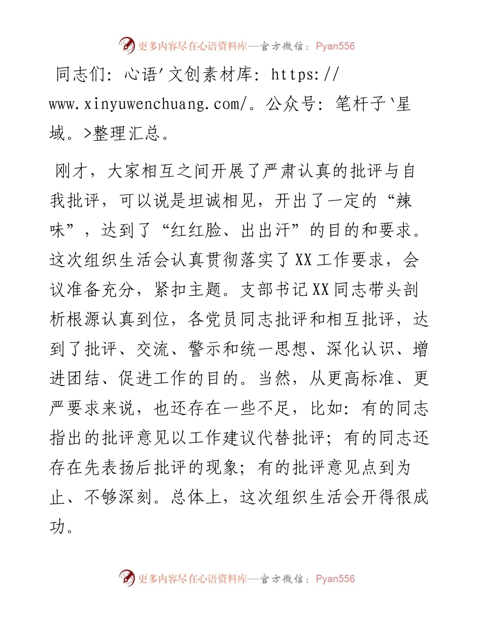 在支部度组织生活会和民主评议党员大会上的点评讲话.docx_第1页