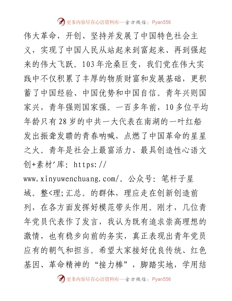 在迎“七一”庆祝建党103周年青年党员干部交流座谈会上的讲话提纲.docx_第2页