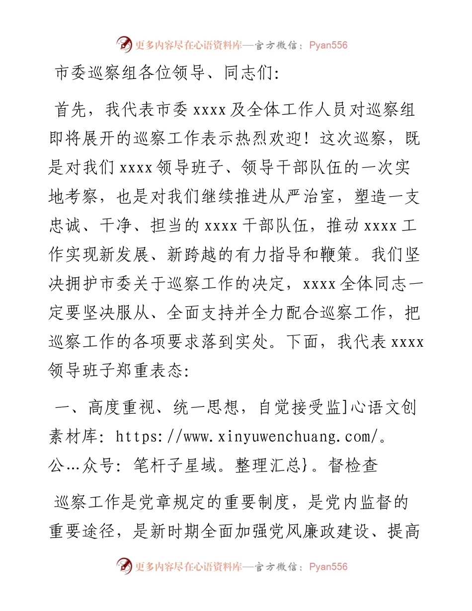 在市委第一巡察组巡察工作动员会上的表态发言.docx_第1页