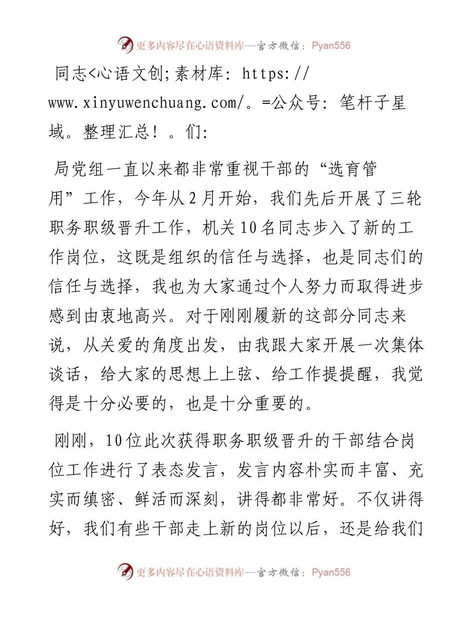局长与新晋升干部集体谈话时的讲话.docx_第1页