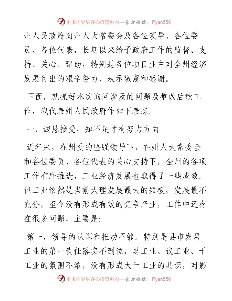 在工业投资项目推进情况专题询问会上的表态发言.docx_第2页