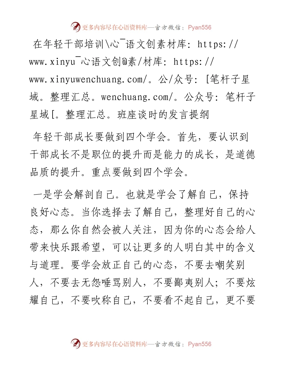 在年轻干部培训班座谈时的发言.docx_第1页