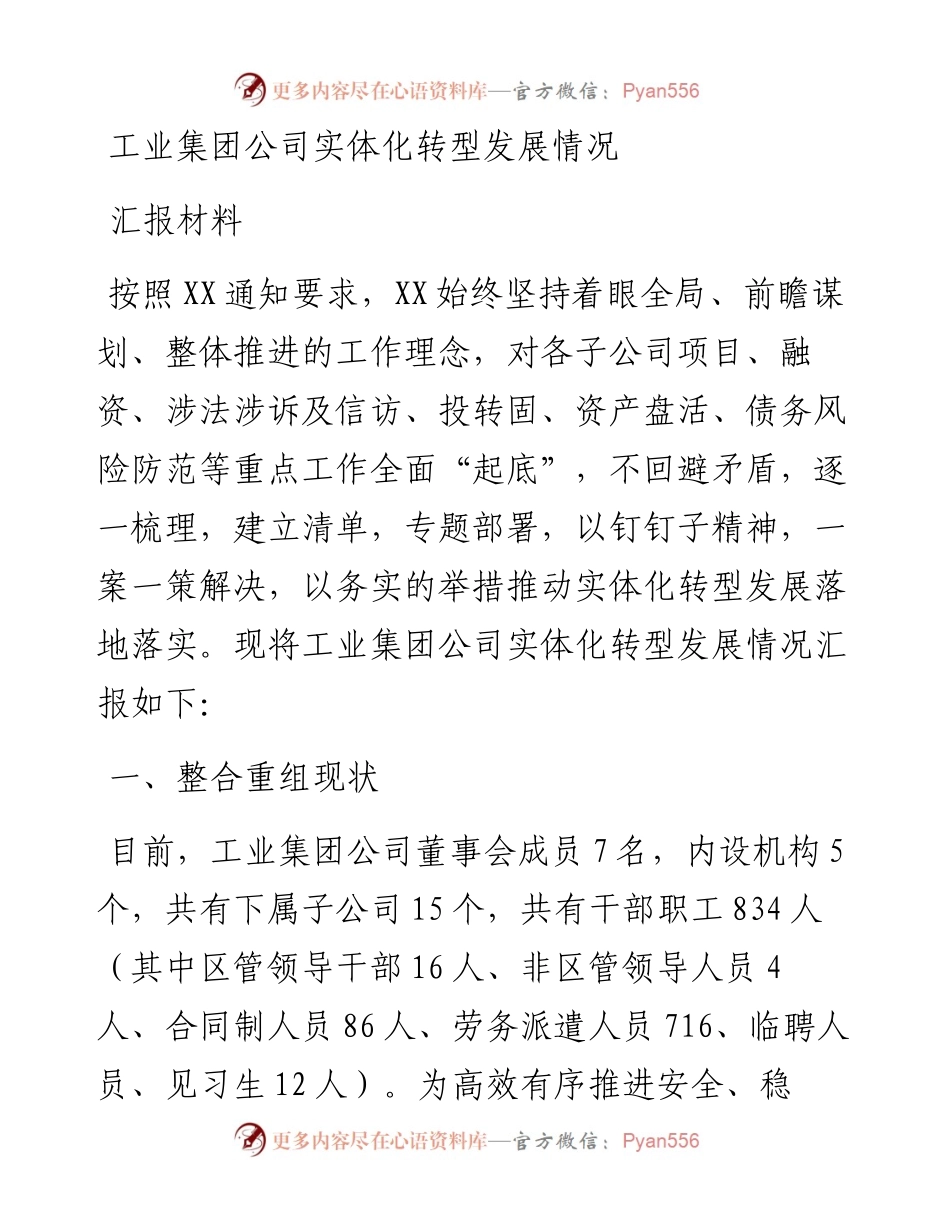 工业集团公司实体化转型发展情况汇报材料.docx_第1页