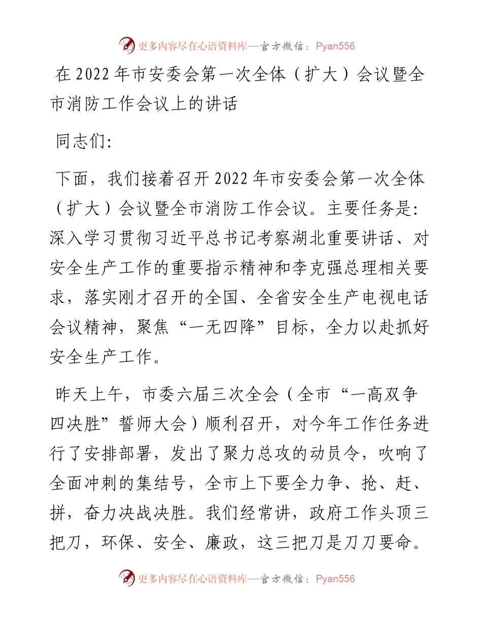 在市安委会第一次全体（扩大）会议暨全市消防工作会议上的讲话.docx_第1页
