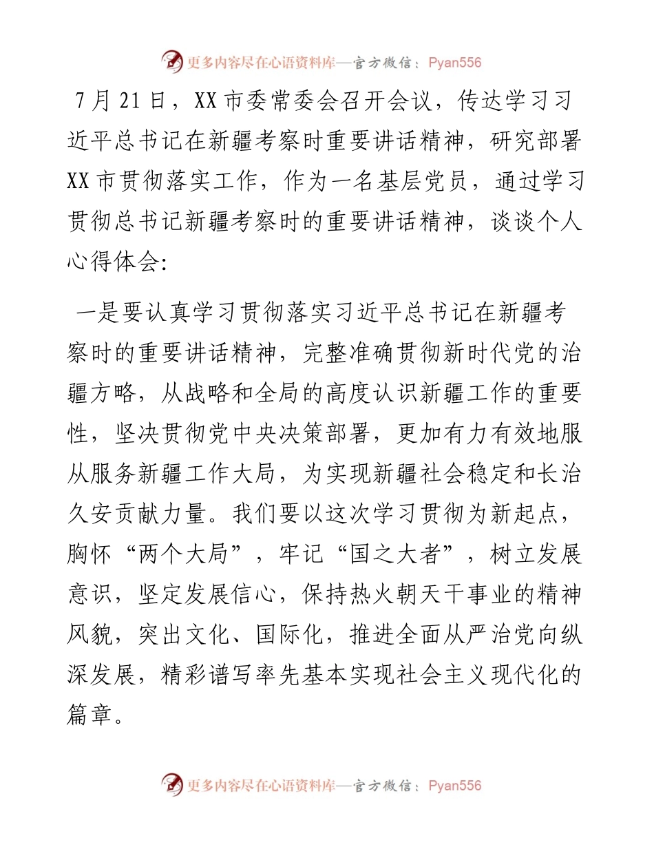 学习贯彻总书记新疆考察时的重要讲话精神专题研讨心得发言.docx_第2页