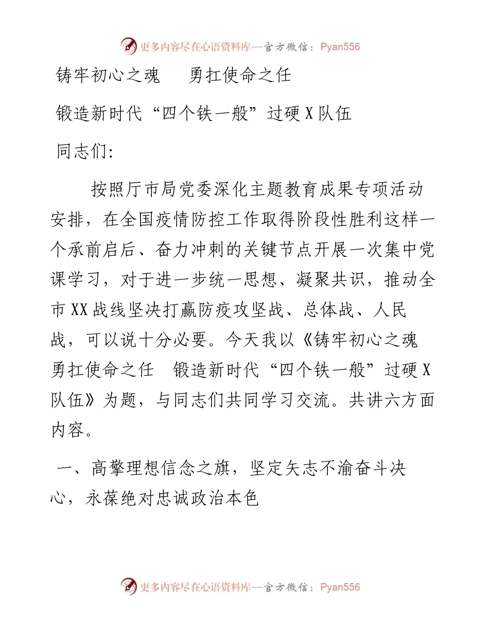 坚定理想信念铸牢初心之魂  立足本职岗位勇扛使命之任  为锻造新时代四个铁一般过硬公安队伍努力奋斗.docx_第1页