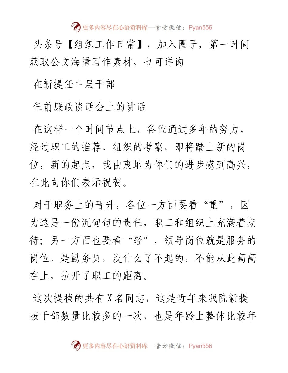 在新提任中层干部任前廉政谈话会上的讲话.docx_第1页