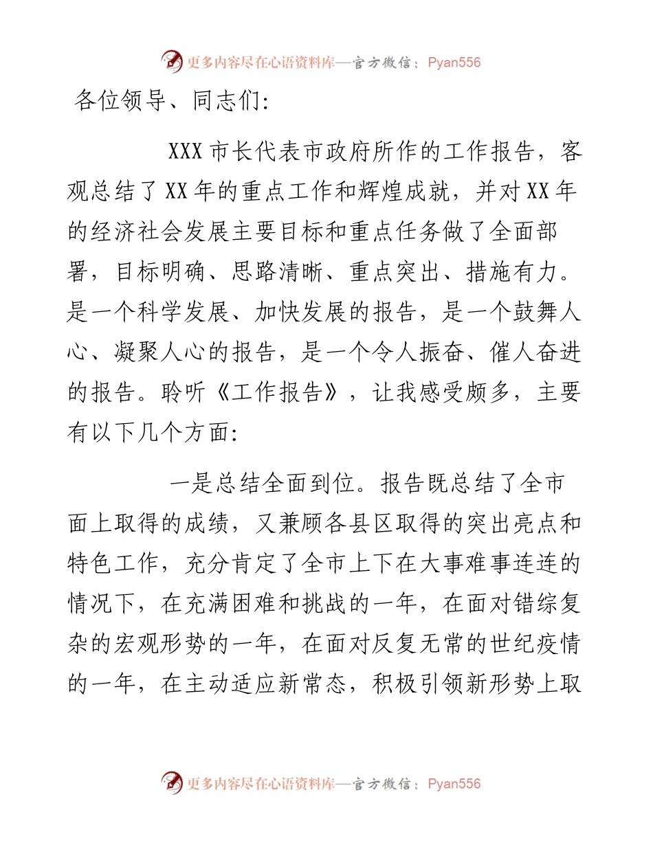 审议市人民政府工作报告发言提纲.docx_第1页