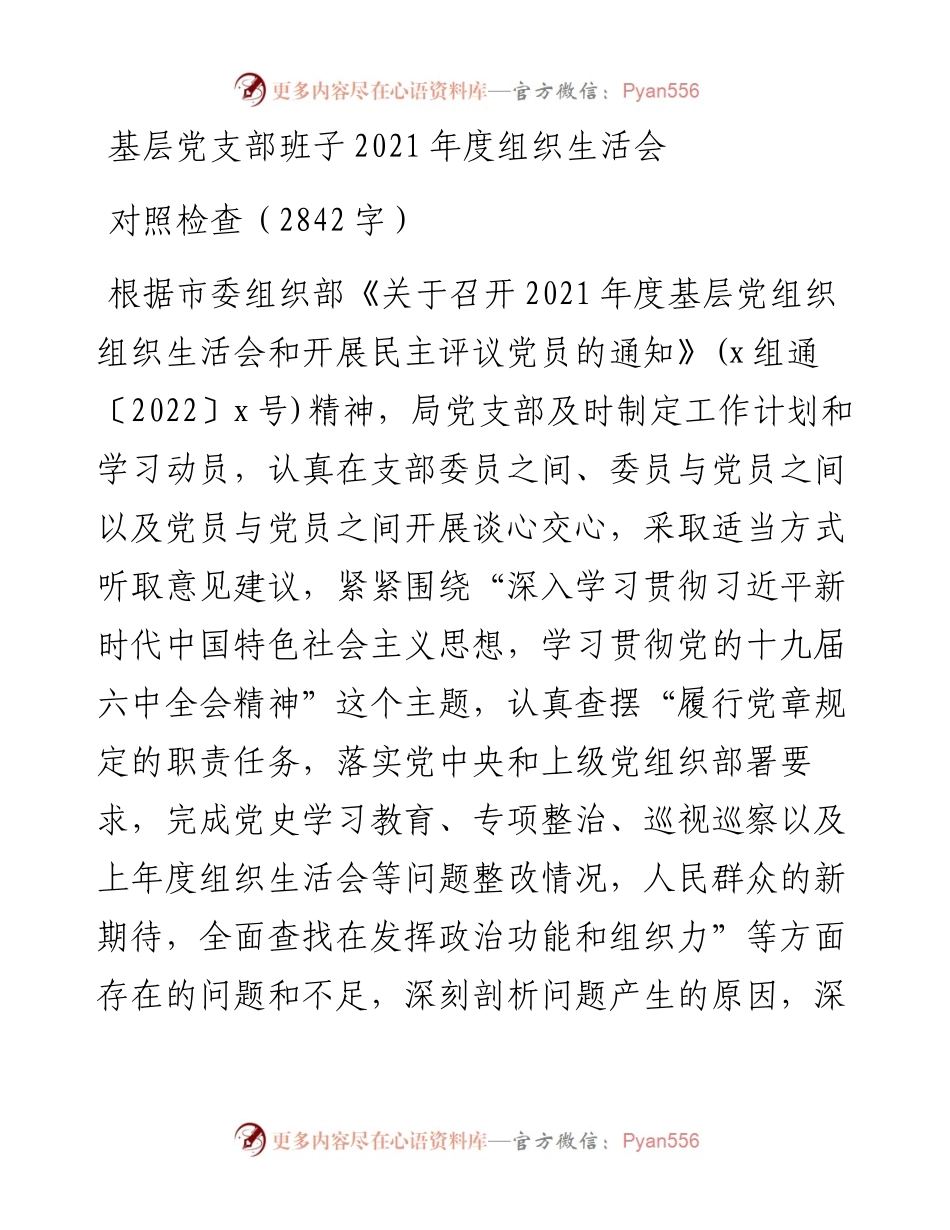 基层党支部班子度组织生活会发言提纲（2842字）.docx_第1页