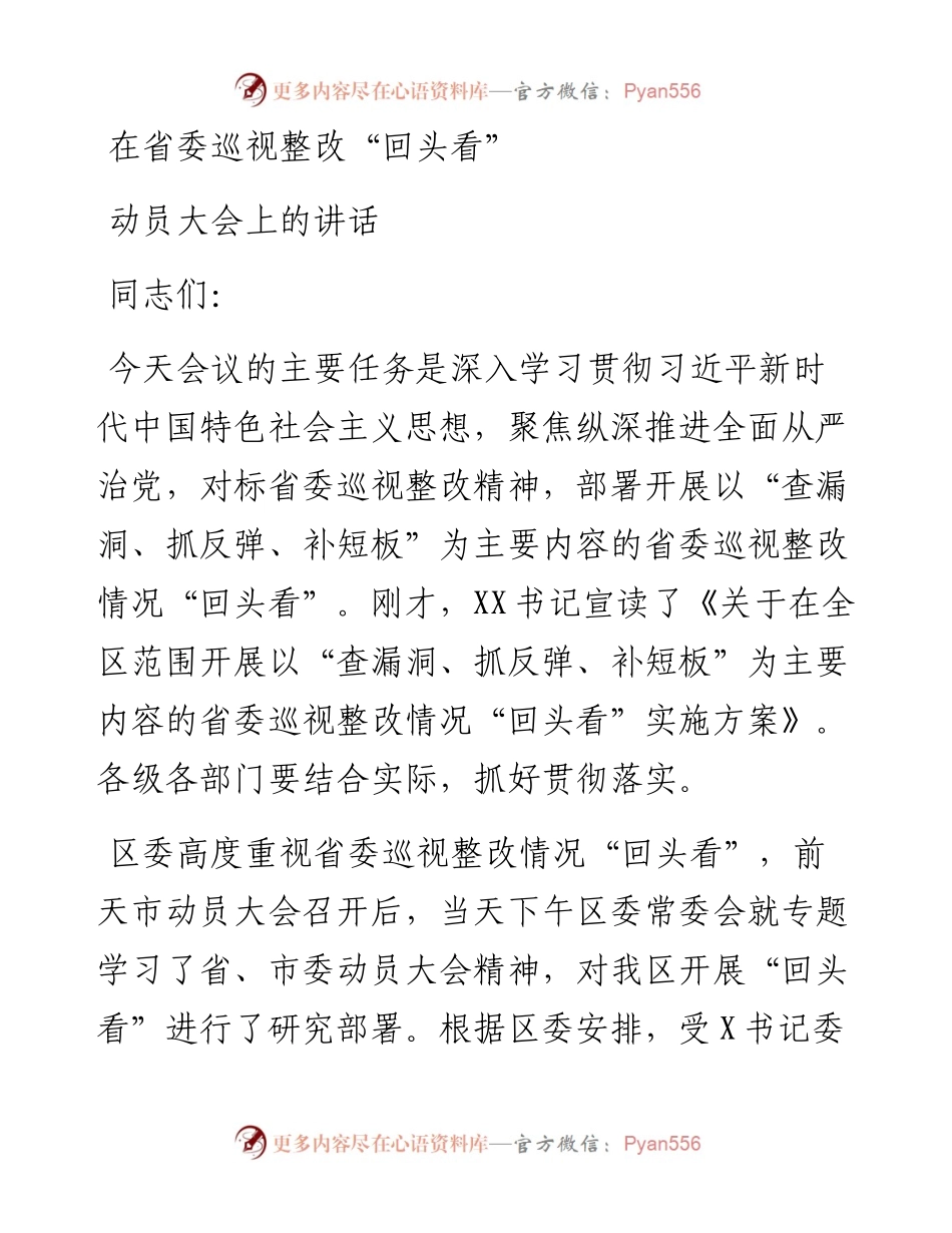 在省委巡视整改回头看动员大会上的讲话.docx_第1页