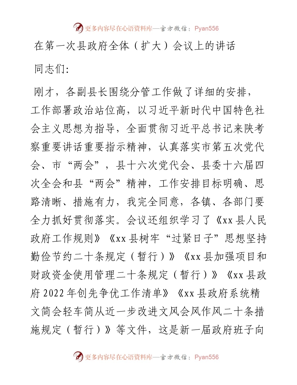 在第一次县政府全体（扩大）会议上的讲话.docx_第1页
