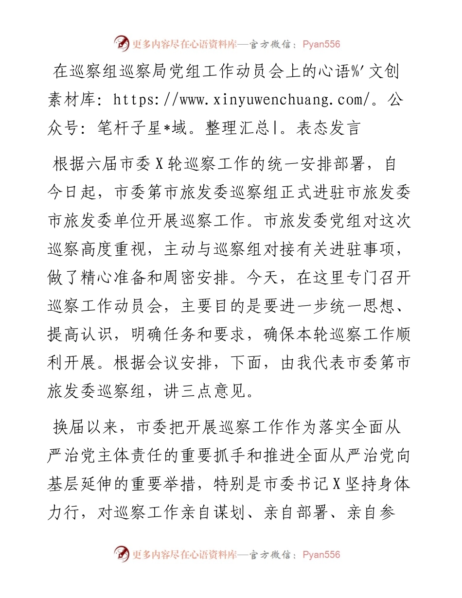 在巡察组巡察局党组工作动员会上的表态发言.docx_第1页