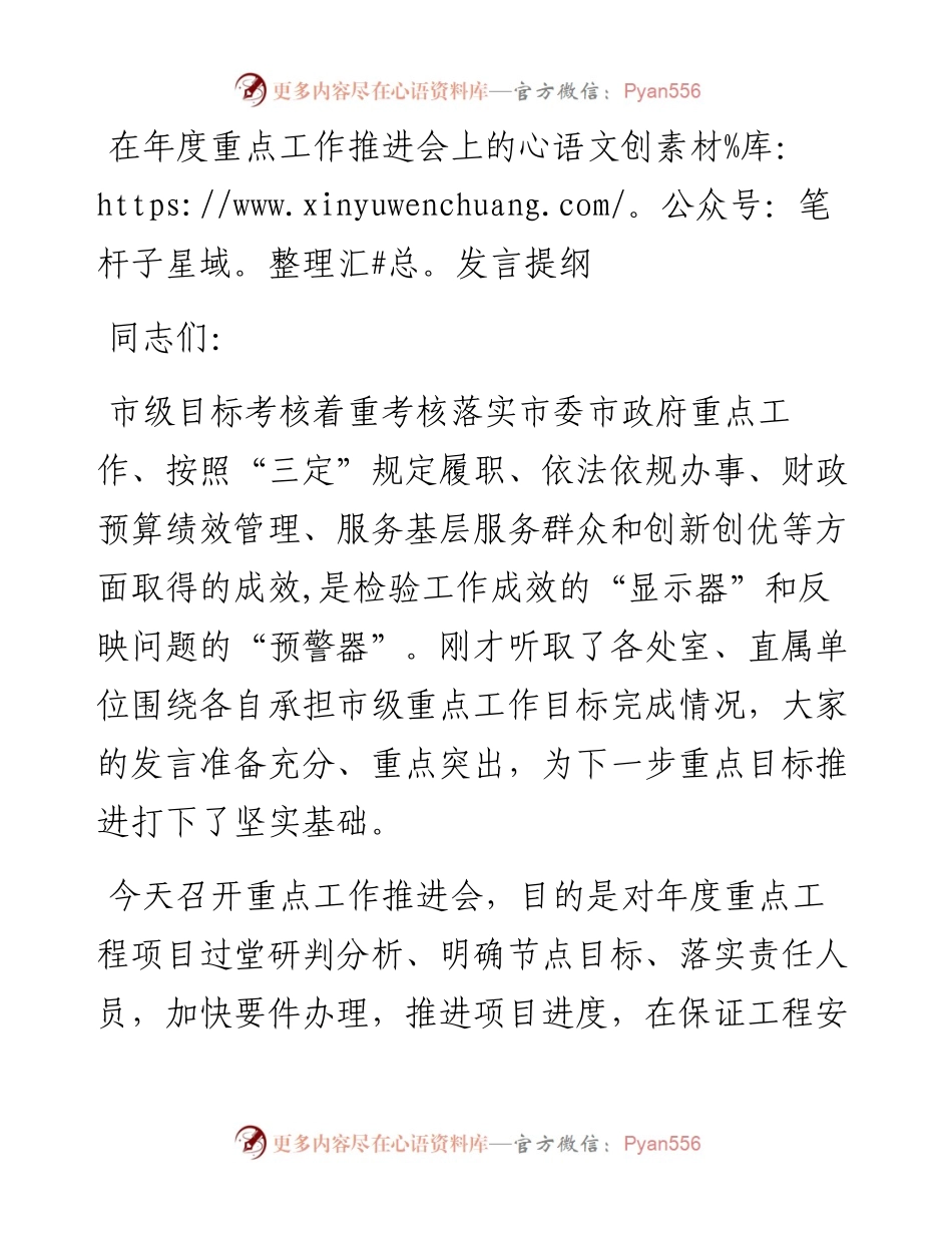在年度重点工作推进会上的发言提纲.docx_第1页