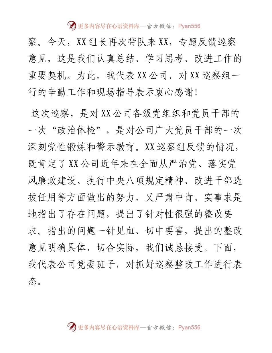 巡察结果反馈会党委书记表态发言词.docx_第2页
