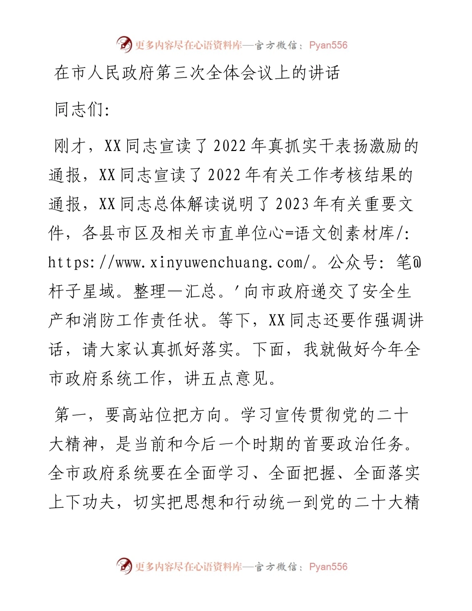 在市人民政府第三次全体会议上的讲话.docx_第1页