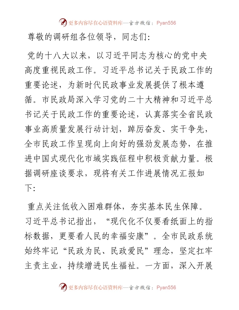 在省厅调研民政工作座谈会上的汇报发言.docx_第1页