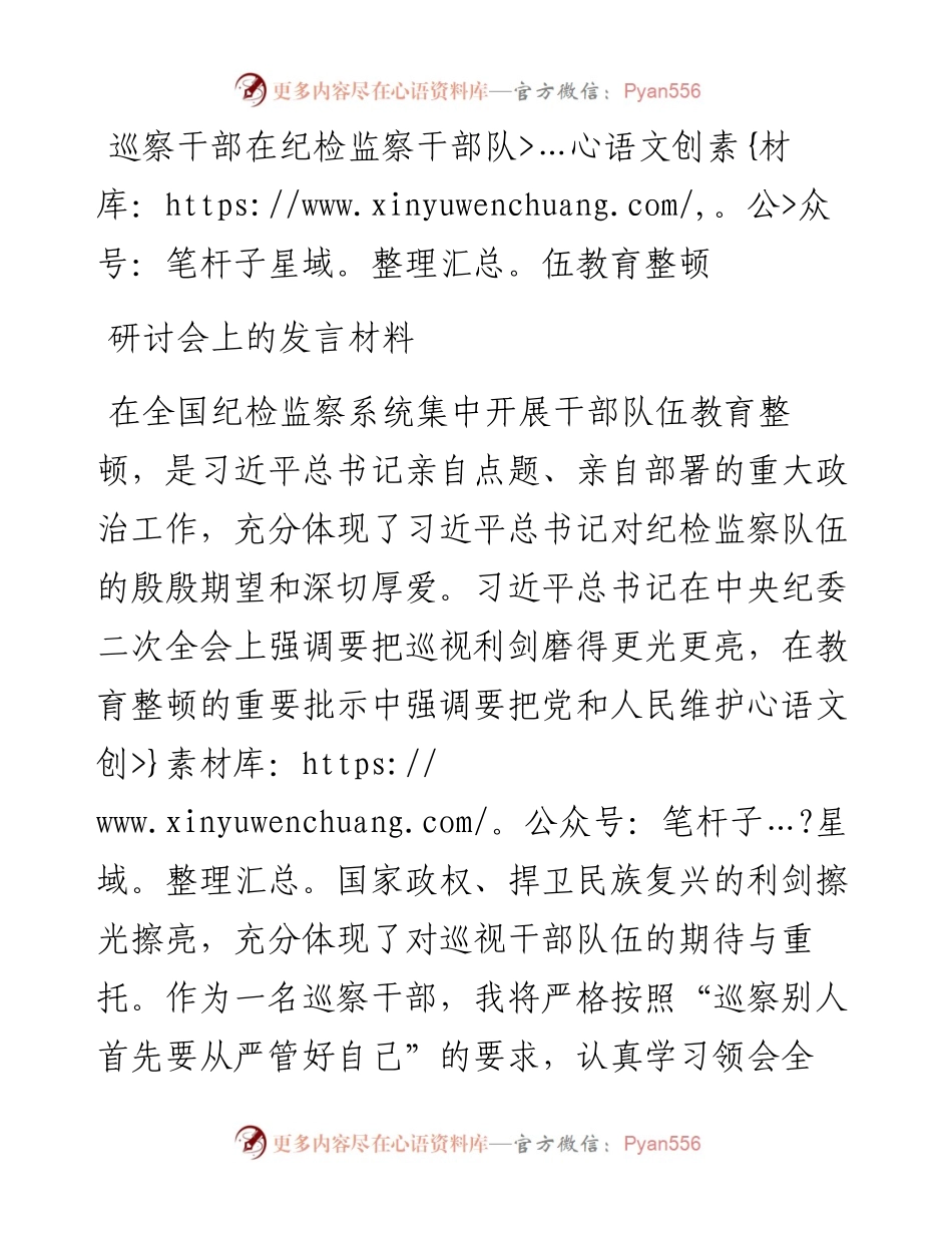 巡察干部在纪检监察干部队伍教育整顿研讨会上的发言材料.docx_第1页