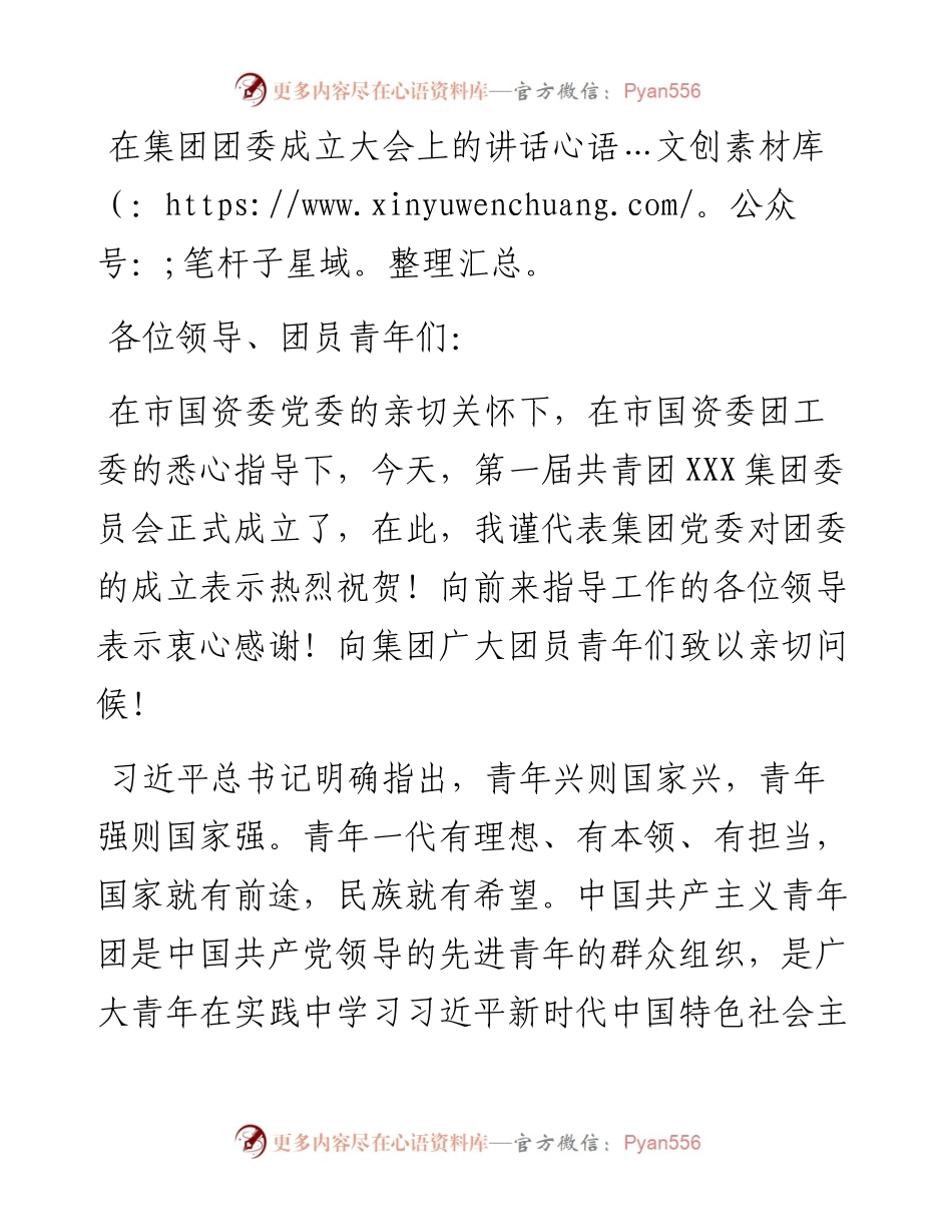 在集团团委成立大会上的讲话.docx_第1页