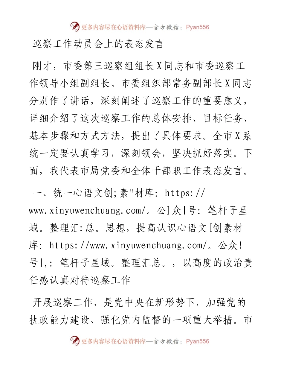 巡察工作动员会上的表态发言.docx_第1页