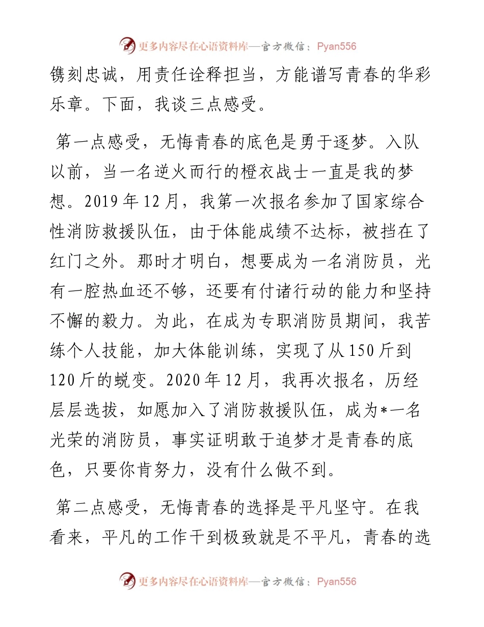 在支队青年座谈会上的发言材料：青春向党 不负使命.docx_第2页