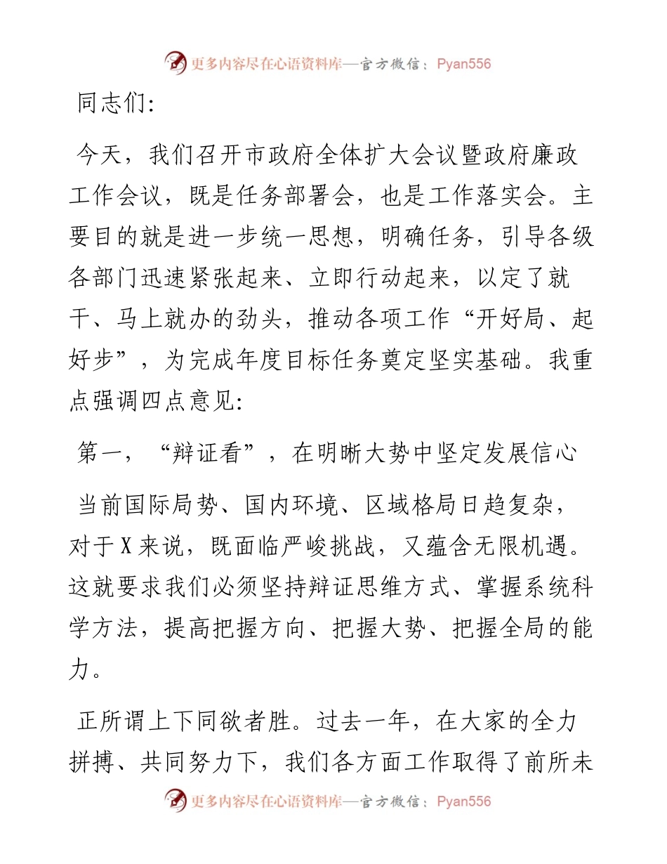 在市政府全体（扩大）会议暨政府廉政工作会议上的讲话.docx_第1页