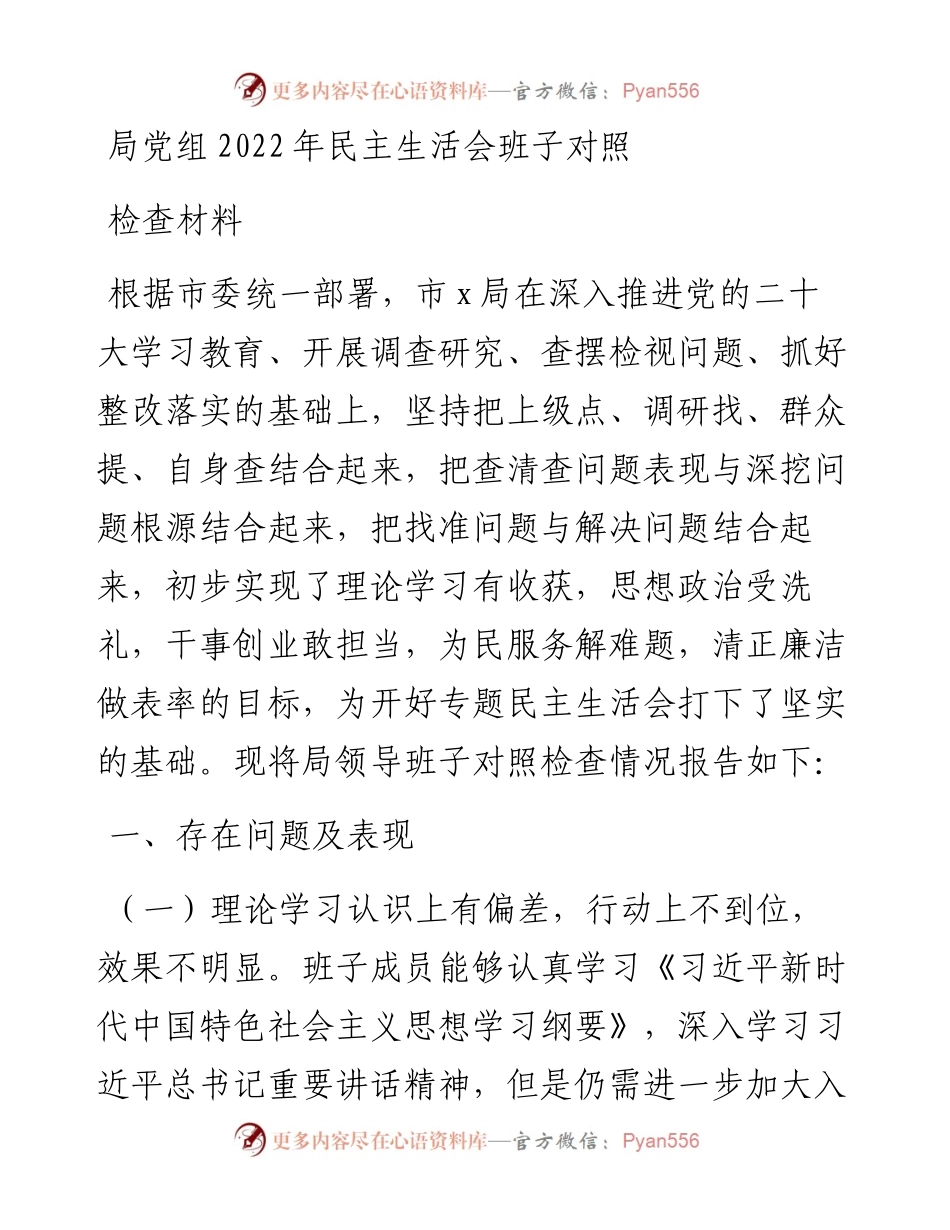 局党组民主生活会班子对照检查材料.docx_第1页