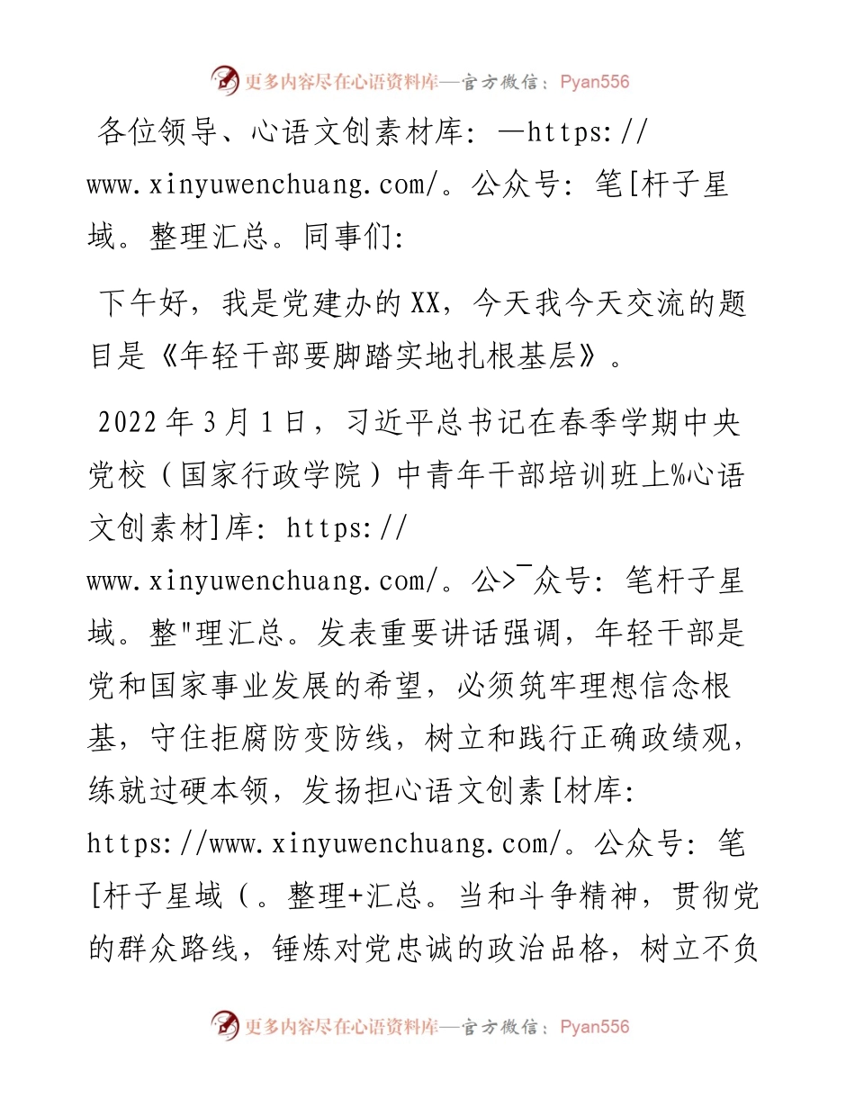 基层年轻干部座谈会发言材料.docx_第1页