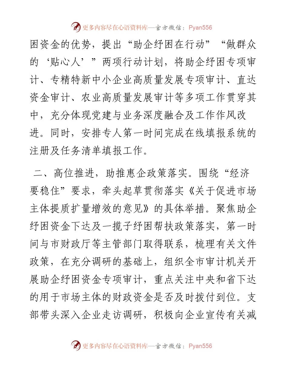 审计局党支部“为民惠企争模范”行动工作汇报材料.docx_第2页