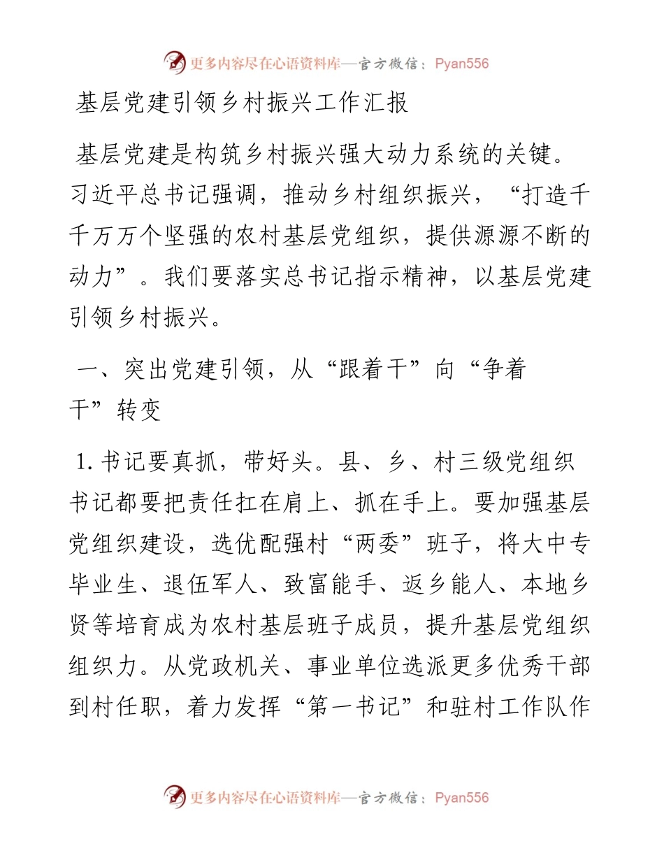 层党建引领乡村振兴工作汇报.docx_第1页