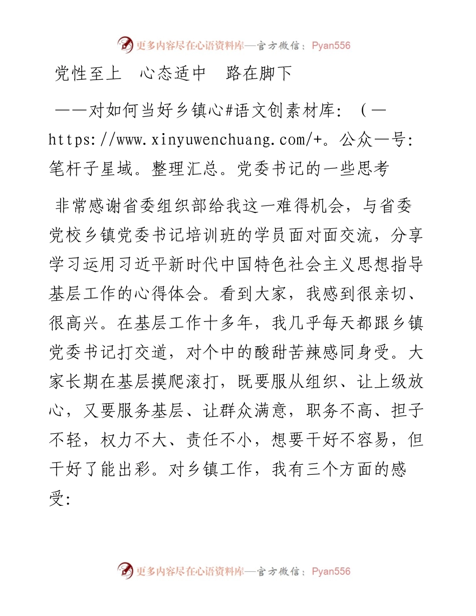 对如何当好乡镇党委书记的一些思考.docx_第1页