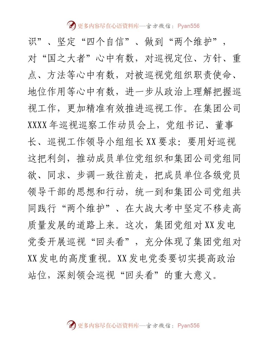 巡视组组长在集团党组XX巡视组对XX发电党委巡视“回头看”动员会上的讲话（集团公司）.docx_第2页