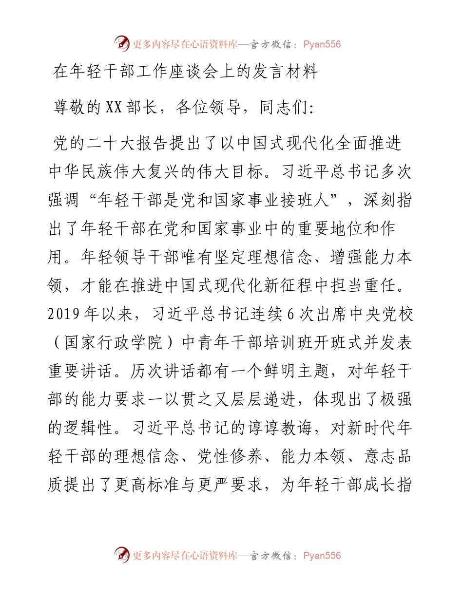 在年轻干部工作座谈会上的发言材料.docx_第1页