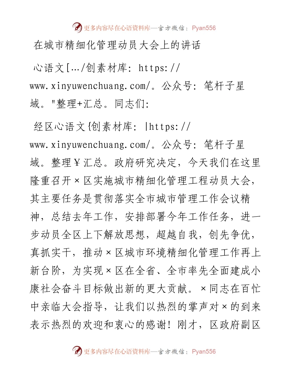 在城市精细化管理动员大会上的讲话1.docx_第1页