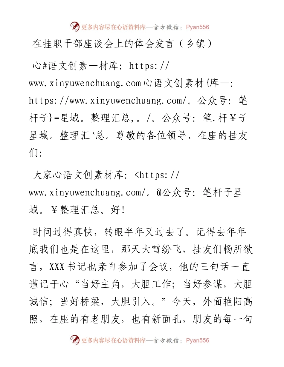 在挂职干部座谈会上的体会发言（乡镇）.docx_第1页