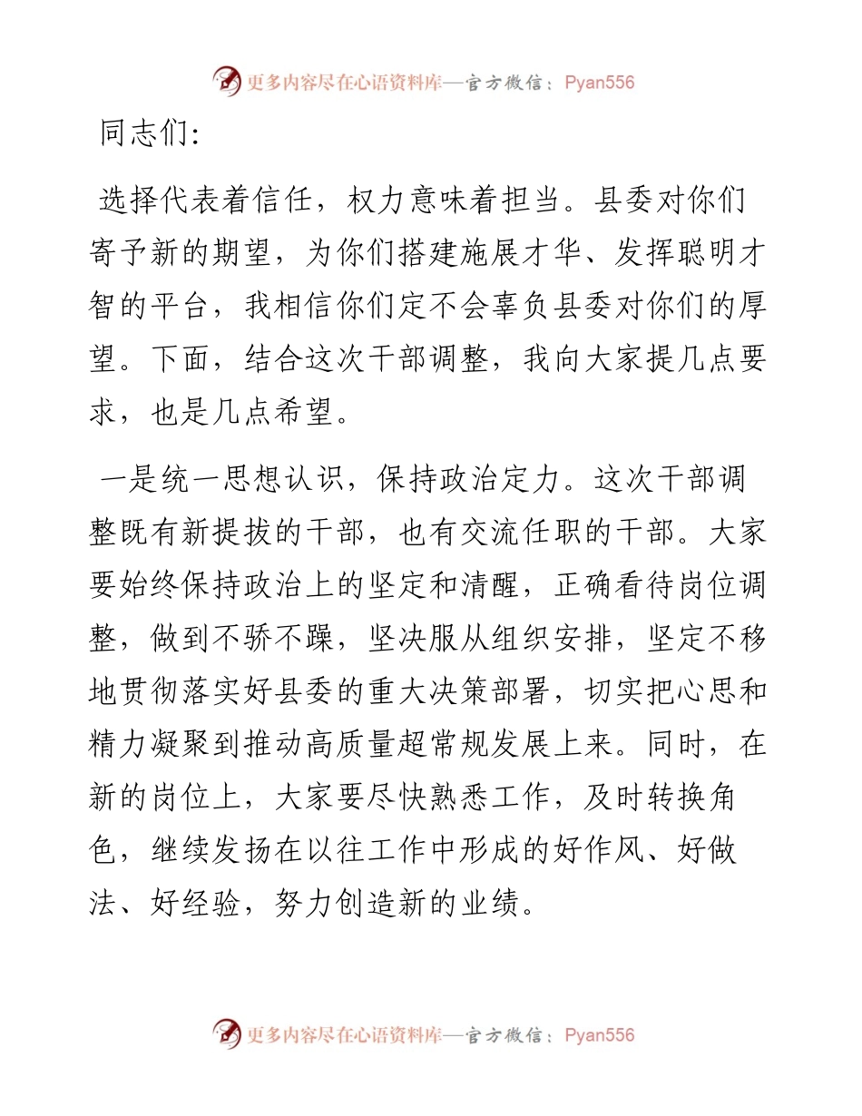 在新任干部任前谈话及廉政谈话会议上的讲话.docx_第1页