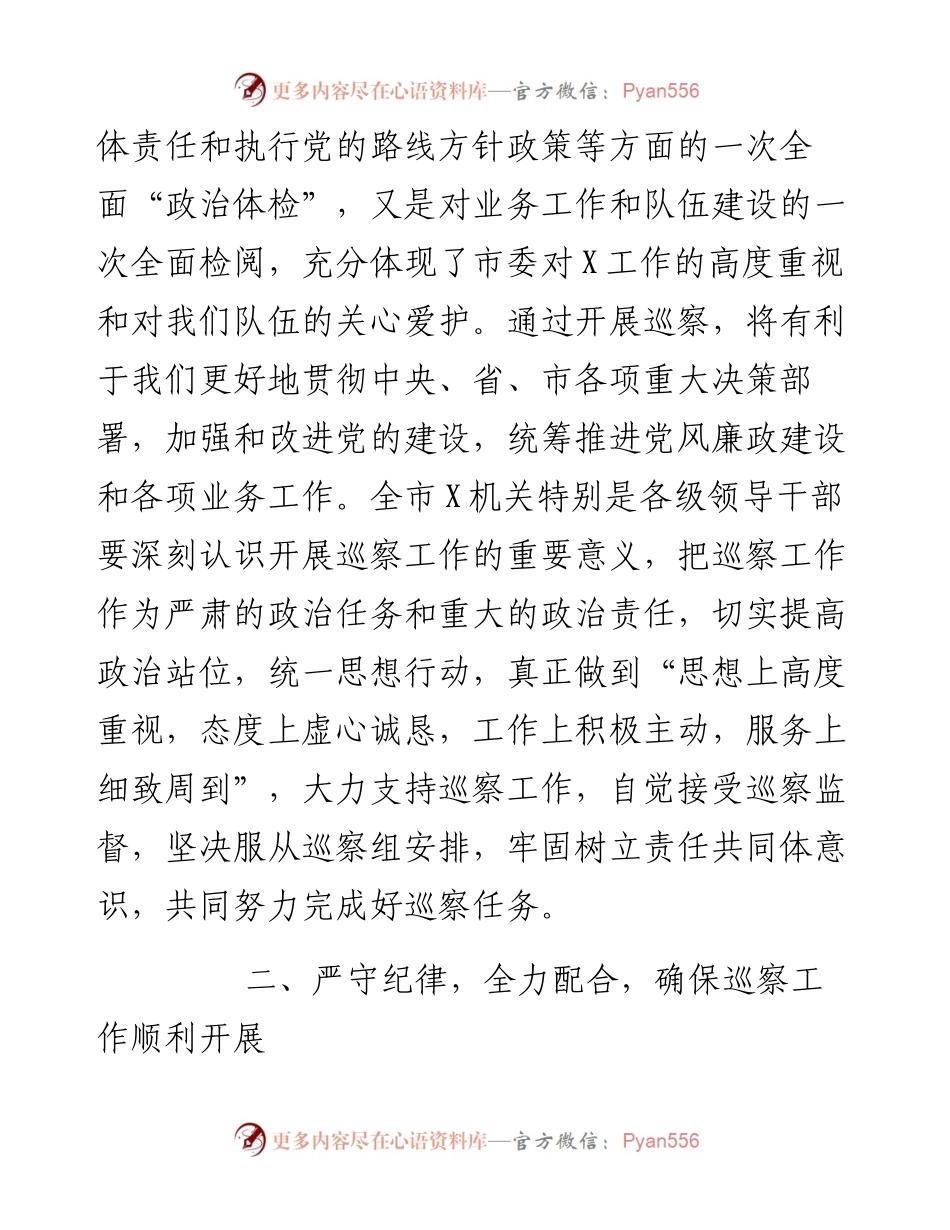 在市委第一巡察组巡察市党委工作动员会上的表态发言.docx_第2页