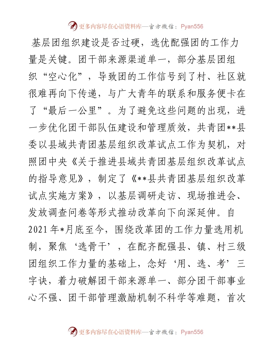 工作汇报：念好“三字诀”建强激活团干部队伍.docx_第1页