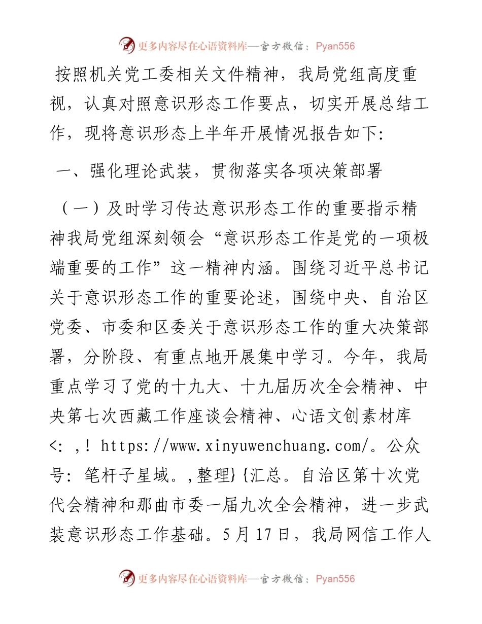 局党组度上半年意识形态工作报告.docx_第1页