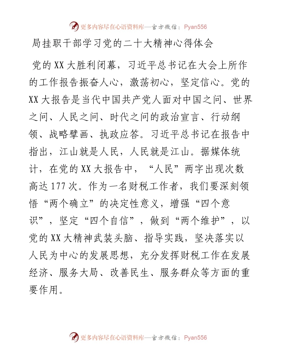 局挂职干部学习党的二十大精神心得体会.docx_第1页