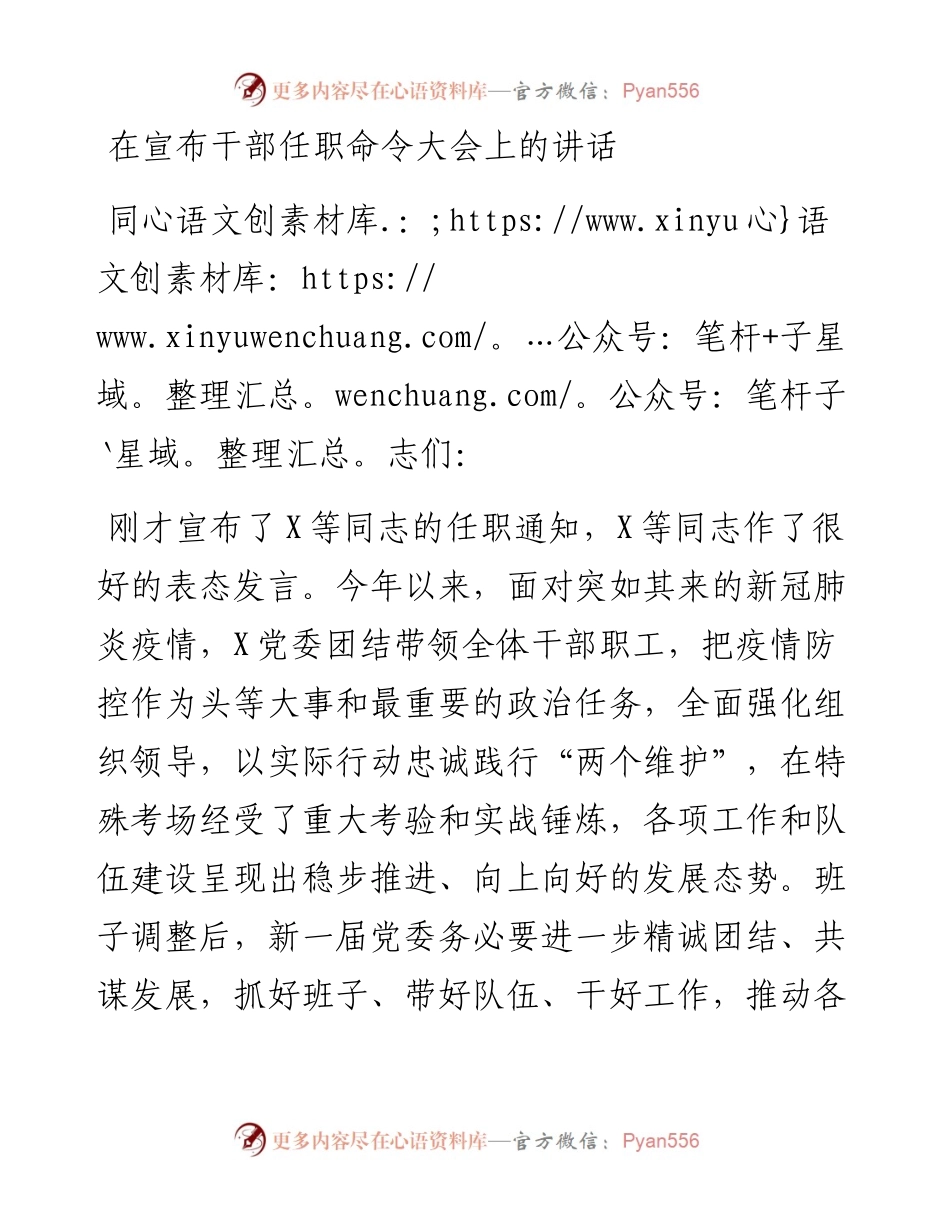 在宣布干部任职命令大会上的讲话.docx_第1页
