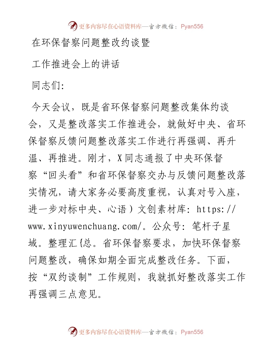 在环保督察问题整改约谈暨工作推进会上的讲话.docx_第1页