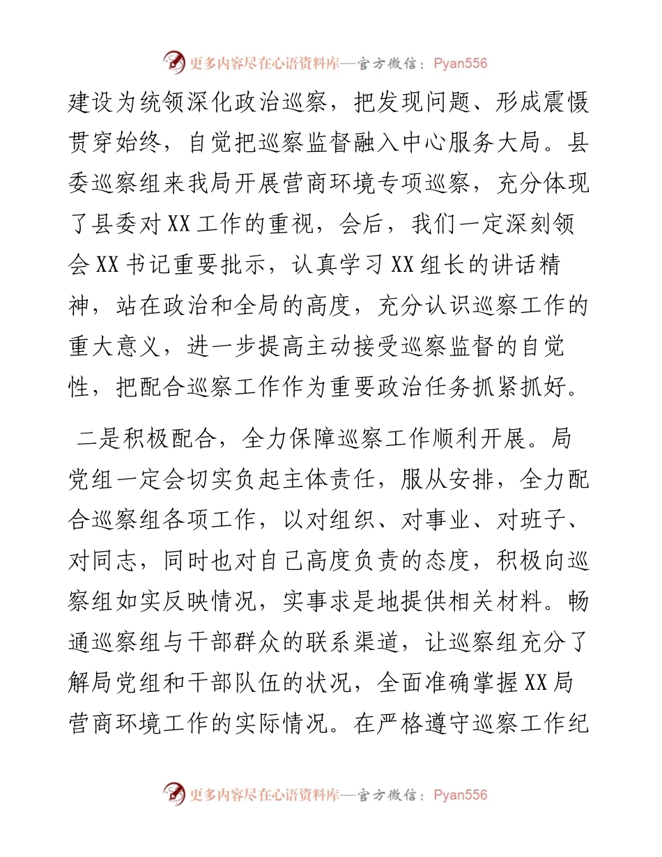 局长在县委巡察组巡察X局党组工作动员会上的表态发言.docx_第2页