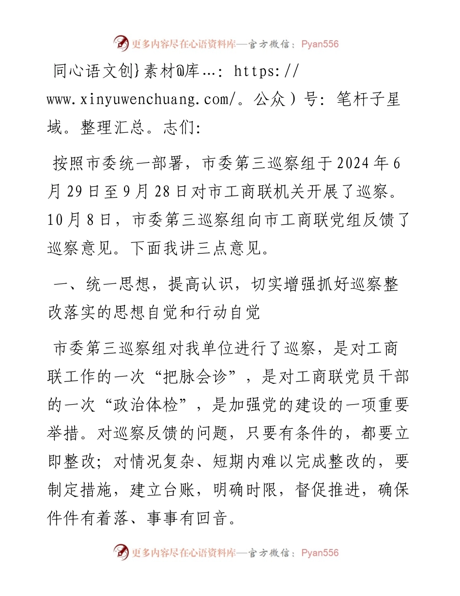 在市政协巡察整改专题动员部署会上的讲话.docx_第1页