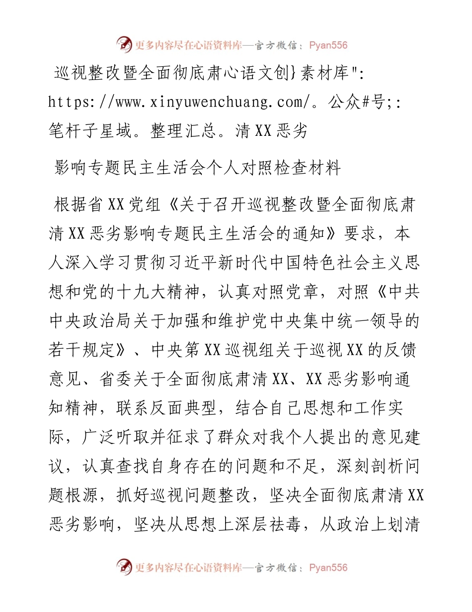 巡视整改肃清流毒对照检查（范文）.docx_第1页