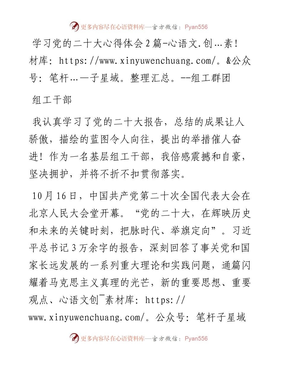 学习党的二十大心得体会2篇---组工、群团.docx_第1页