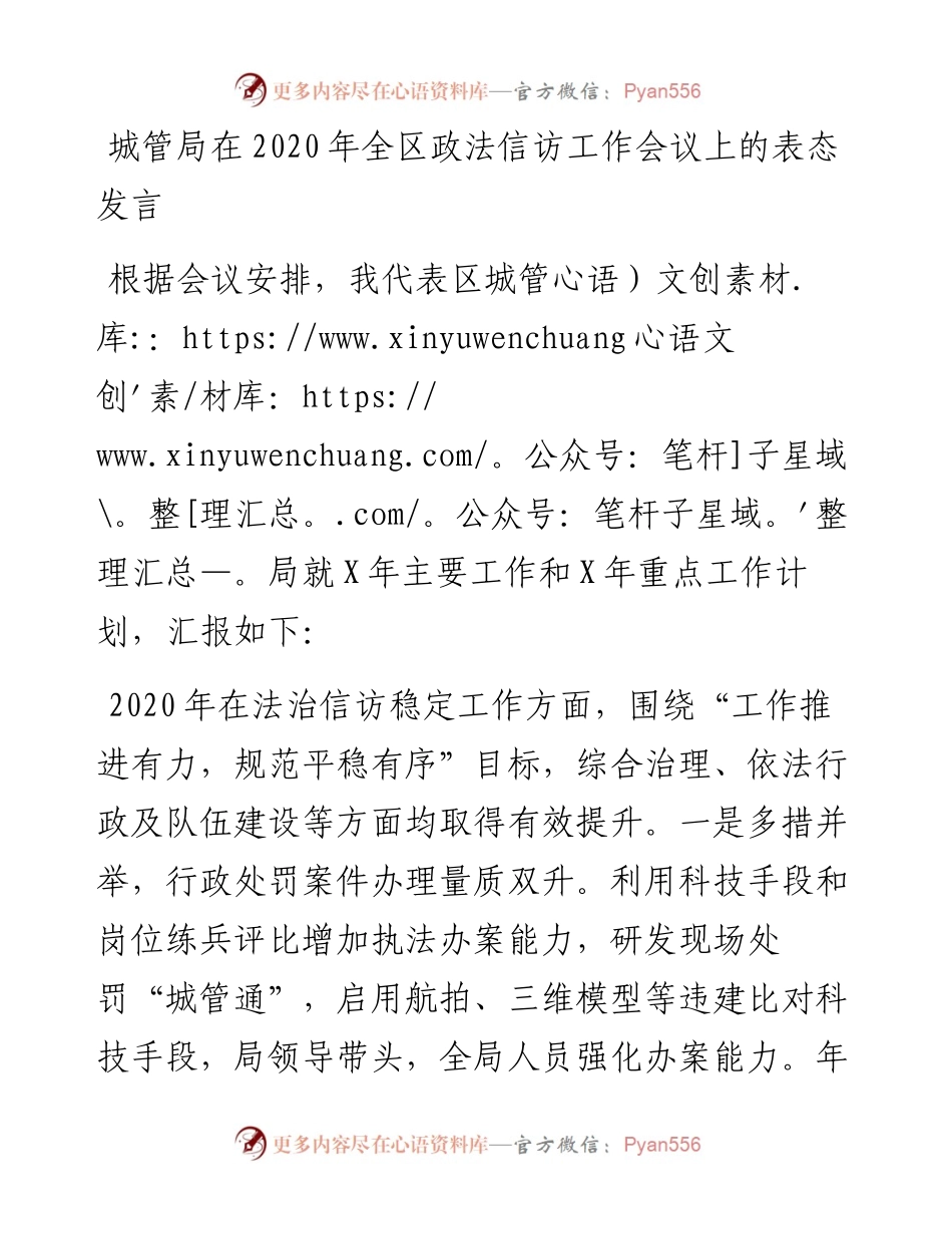 城管局在全区政法信访工作会议上的表态发言(1).docx_第1页