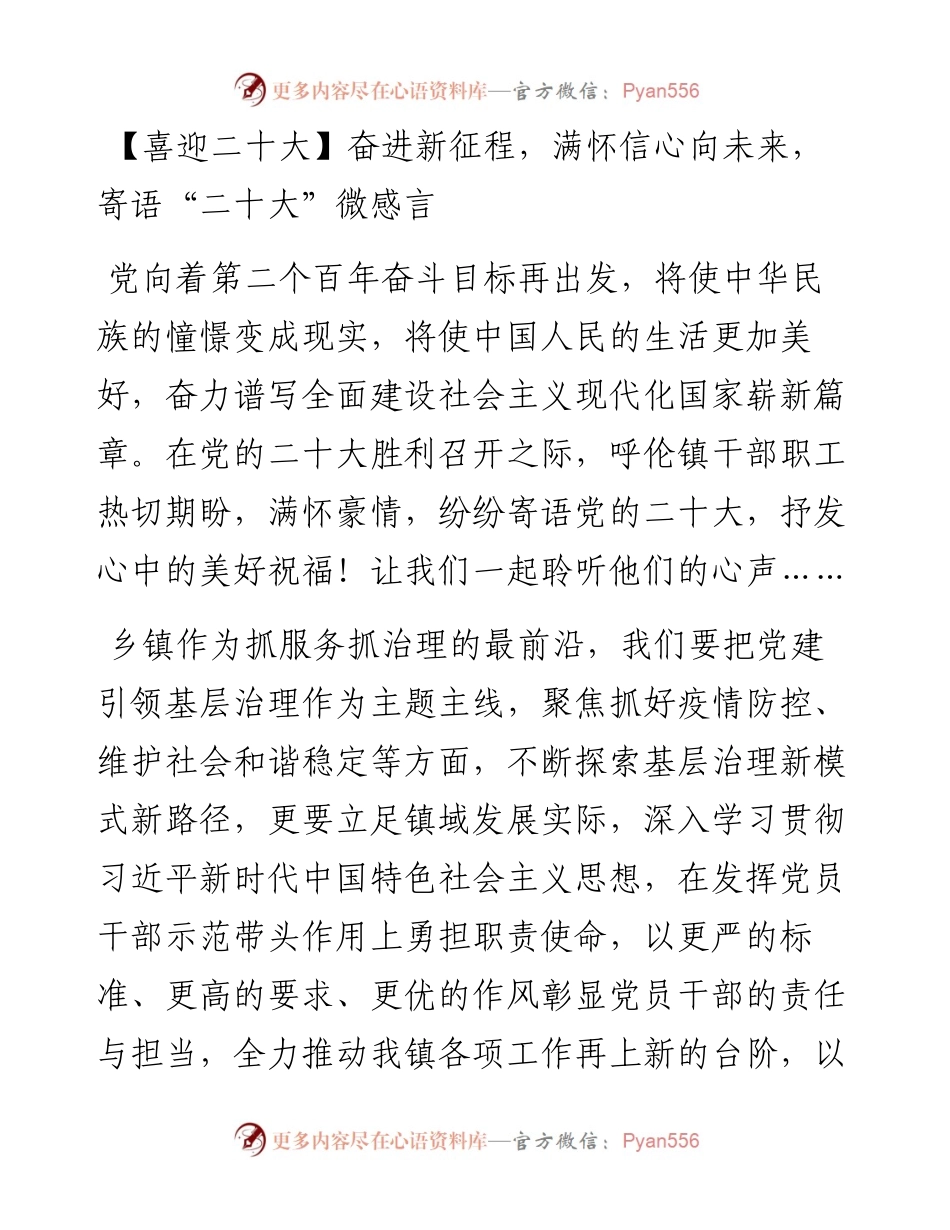 奋进新征程，满怀信心向未来，寄语“二十大”微感言.docx_第1页