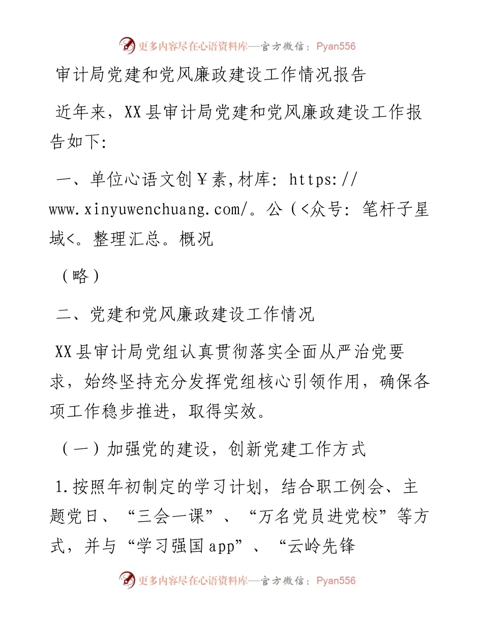 审计局党建和党风廉政建设工作情况报告.docx_第1页