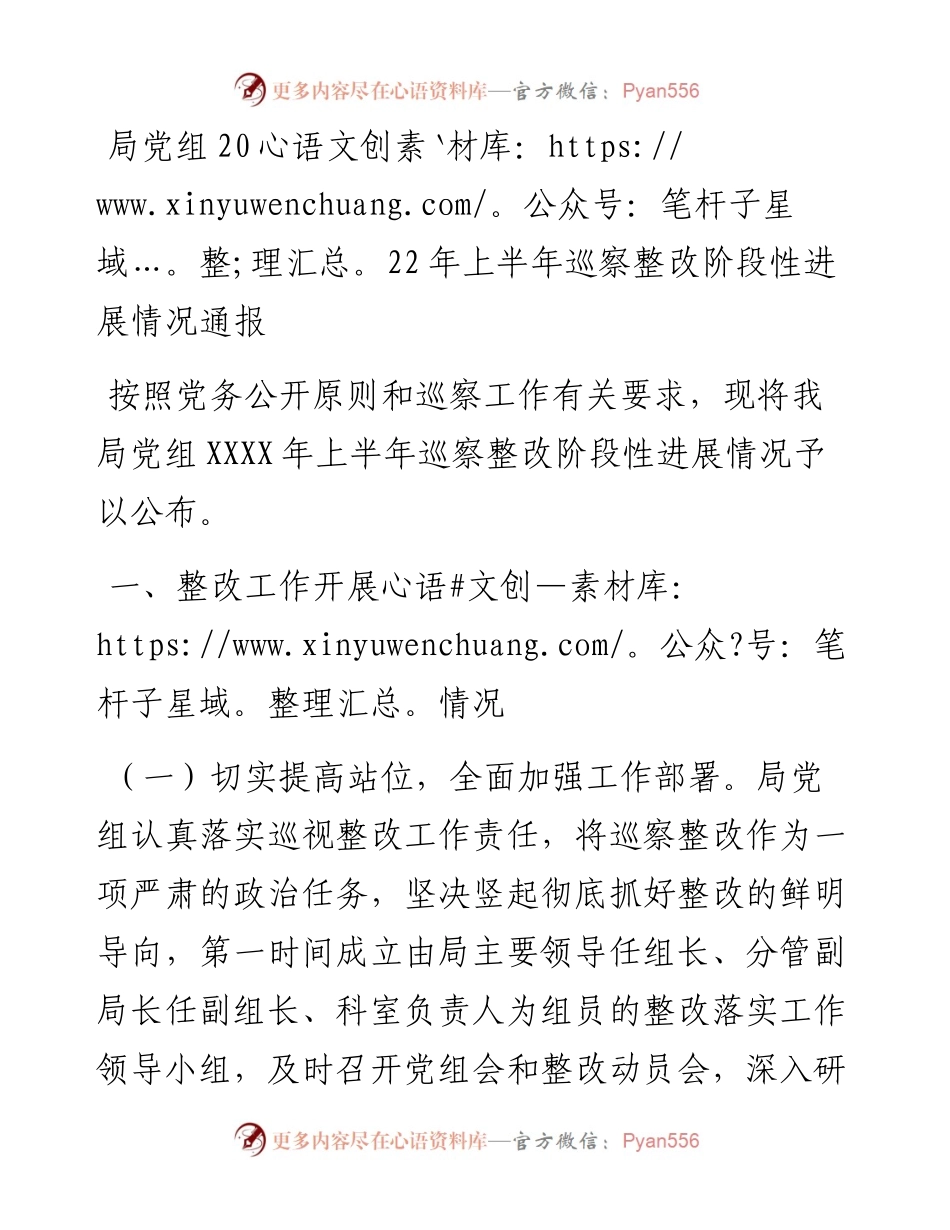 局党组半年巡察整改阶段性进展情况通报.docx_第1页